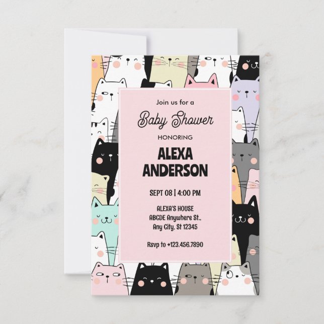 Funny cat pattern baby shower invitation (Front)