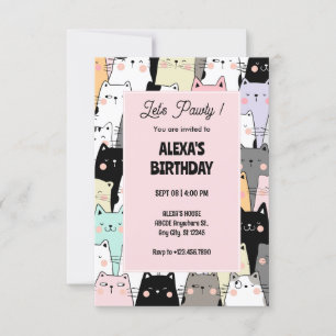 Funny cat pattern birthday invitation