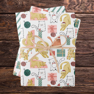 Funny Cat Pattern Holiday Christmas Colourful  Wrapping Paper Sheet