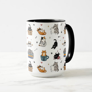 Funny Cat Pattern Mug, Cute Cat Lover Coffee Mug