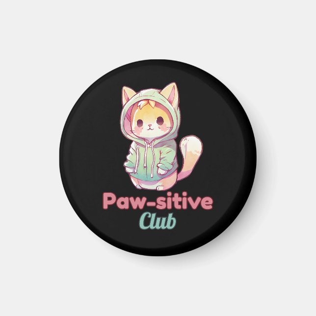 Funny Cat Paw‑sitive Club – Cute Hoodie Kitty Gift Magnet (Front)