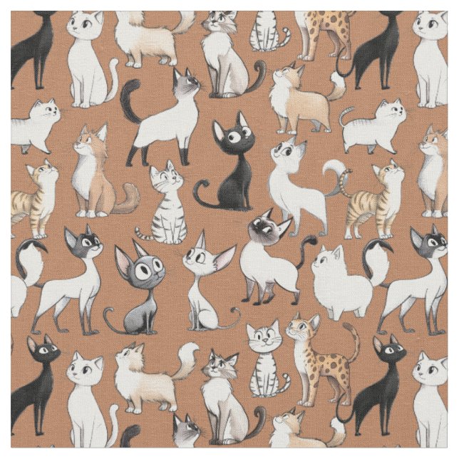 Funny cat paws - terracotta  fabric (Close Up)