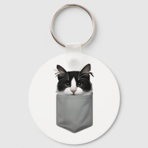 Funny Cat Peeking In Pocket Cute Cat Lover For Men Key Ring