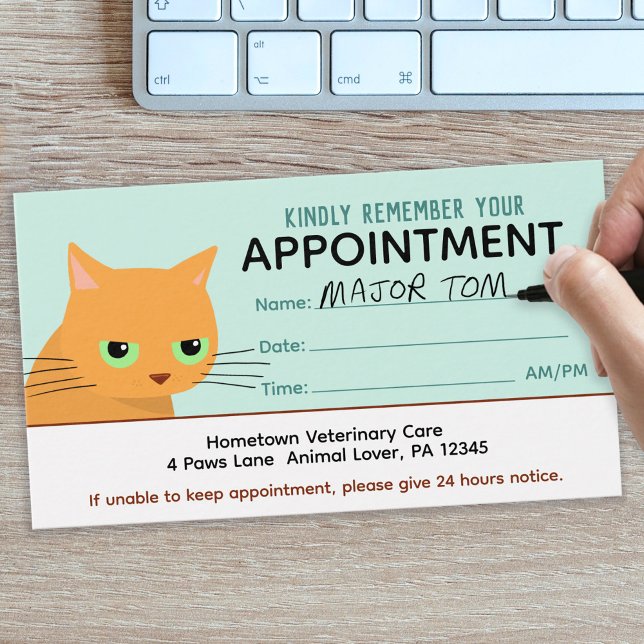 Funny Cat Pet Care Appointment Reminder Veterinary Business Card (Creator Uploaded)
