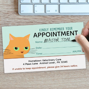 Funny Cat Pet Care Appointment Reminder Veterinary Business Card