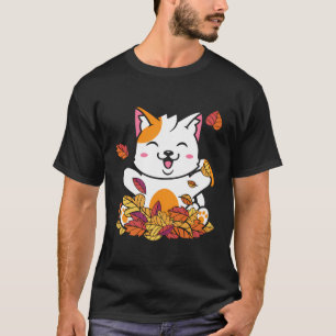 Funny Cat Pet Kitten Lovers Autumn Fall Leaves Vin T-Shirt