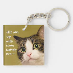 Funny Cat Photo Catnip Caption Key Ring