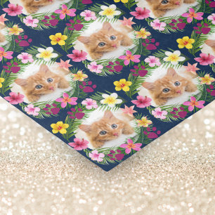 Funny Cat Photo Navy Blue Tropical Hawaiian Tissue Paper