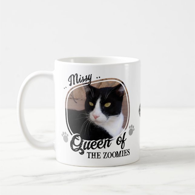 Funny Cat Photo Queen Of Zoomies Coffee Mug (Left)