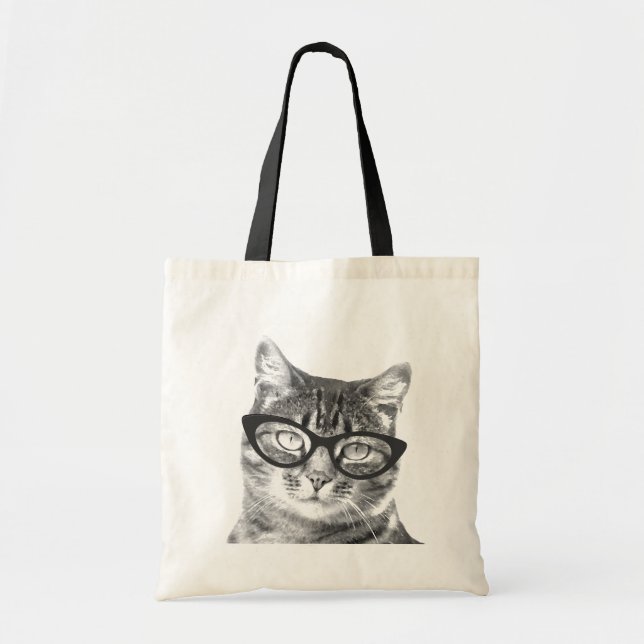 Funny cat photo tote bag | Kitten with glasses (Front)