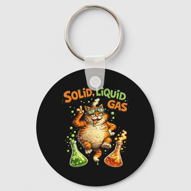 Funny Cat Physics States of Solid Liquid Gas Key Ring (Front)