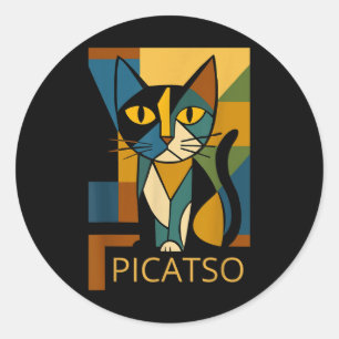Funny Cat Picatso - Cubism Art Style- Vintage Desi Classic Round Sticker