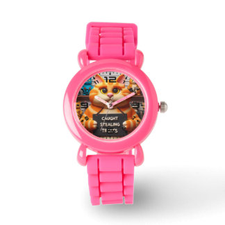 Funny Cat Pink Kids Watch