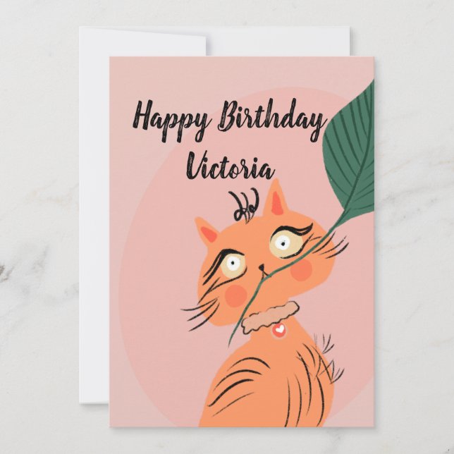  Funny Cat Plant Leaf Cartoon Birthday Invitation (Front)