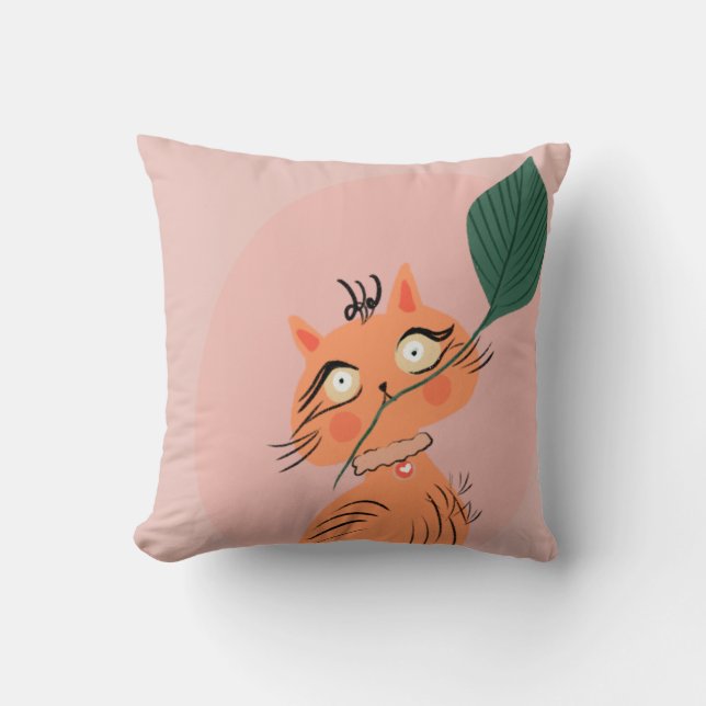  Funny Cat Plant Leaf Cartoon    Cushion (Front)