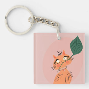  Funny Cat Plant Leaf Cartoon  Key Ring