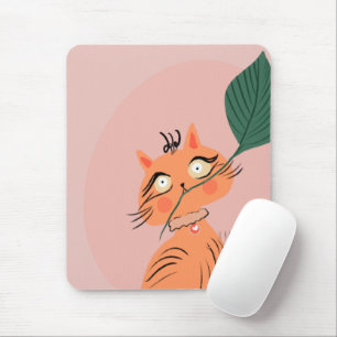 Funny Cat Plant Leaf Cartoon Mouse Pad