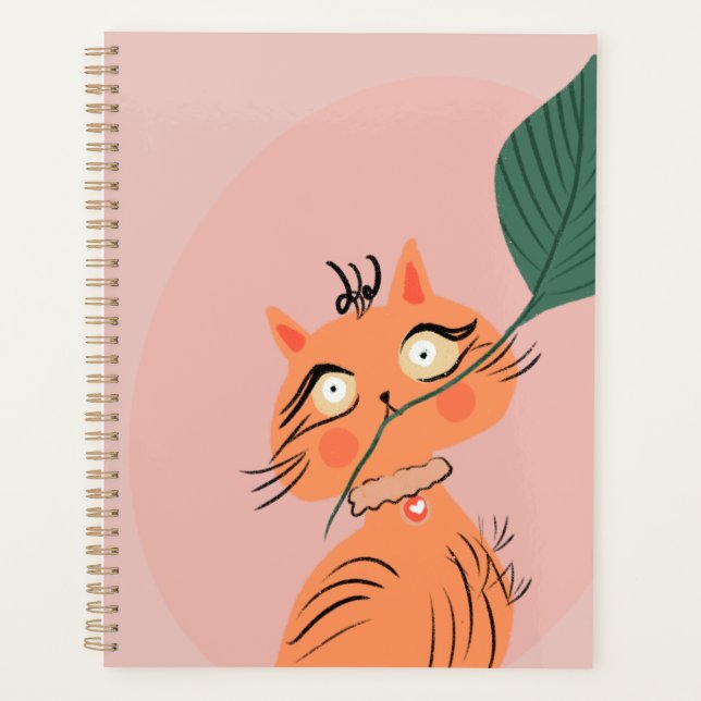  Funny Cat Plant Leaf Cartoon    Planner (Front)