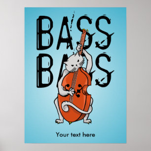 Funny Cat Playing a Double Bass or Cello Poster