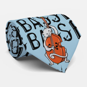 Funny Cat Playing a Double Bass or Upright Bass Tie