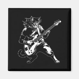Funny Cat Playing B Guitar Rock Music Lover Musici Magnet