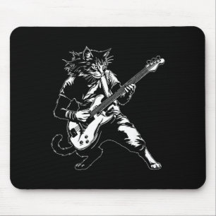 Funny Cat Playing B Guitar Rock Music Lover Musici Mouse Pad