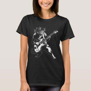 Funny Cat Playing B Guitar Rock Music Lover Musici T-Shirt