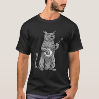 Funny Cat Playing Banjo Bluegrass Cool Musician Gi T-Shirt