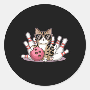 Funny Cat Playing Bowling Cool Cat With Sungles Classic Round Sticker
