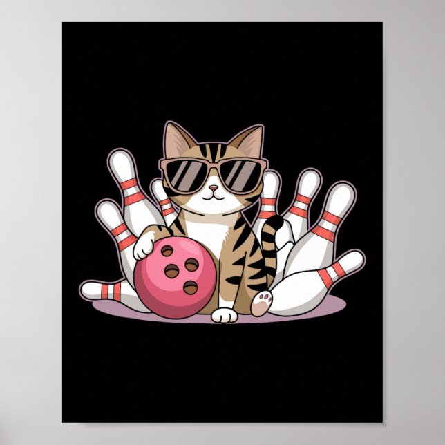 Funny Cat Playing Bowling Cool Cat With Sungles  Poster (Front)
