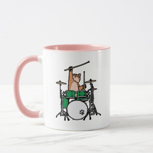 Funny Cat Playing Drums, Cat Drummer, Drummer Gift Mug (Left)