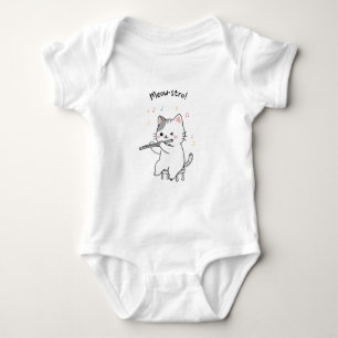 Funny Cat Playing Flute Baby Bodysuit