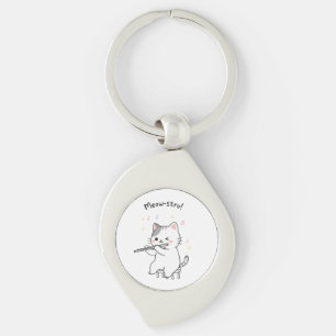 Funny Cat Playing Flute Key Ring 