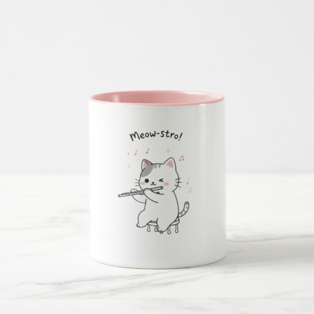 Funny Cat Playing Flute Mug (Center)