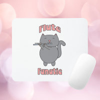 Funny Cat Playing Flute Music Lover Musician Carto