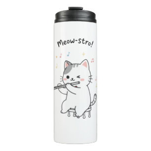 Funny Cat Playing Flute Thermal Tumbler