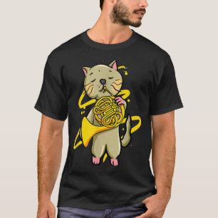 Funny Cat Playing French Horn Musical Instrument H T-Shirt