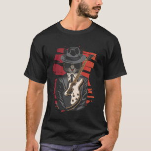 Funny Cat Playing Guitar Blues Music Lover Guitar T-Shirt