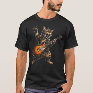 Funny Cat Playing Guitar Cute Cat Guitarist Rock T-Shirt