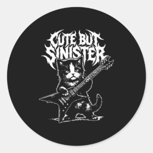 Funny cat playing guitar guitarist rock and roll  classic round sticker