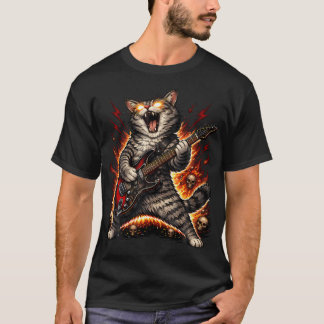 Funny Cat Playing Guitar Rock And Roll For T-Shirt
