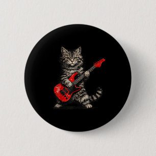 Funny cat playing guitar rock and roll men women 6 cm round badge
