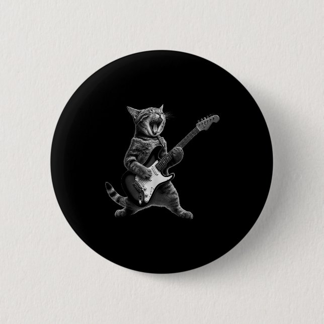 Funny Cat Playing Guitar Rock And Roll Men Women K 6 Cm Round Badge (Front)