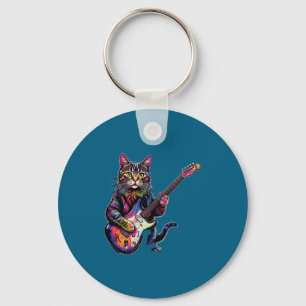 Funny Cat Playing Guitar Rock And Roll Men Women K Key Ring