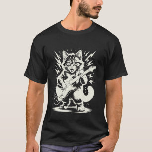 Funny Cat Playing Guitar Rock Star and Roll Men Wo T-Shirt
