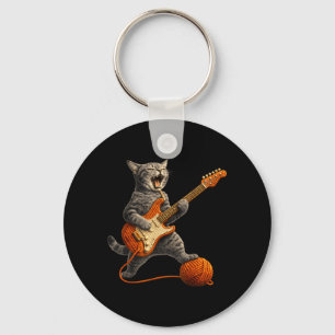 Funny Cat Playing Guitar Rockn Roll Kitten with Key Ring