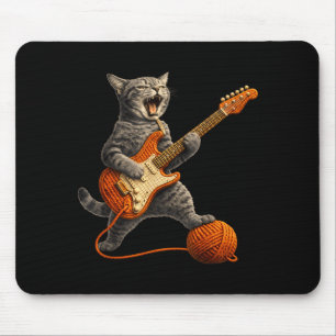 Funny Cat Playing Guitar Rockn Roll Kitten with Mouse Pad