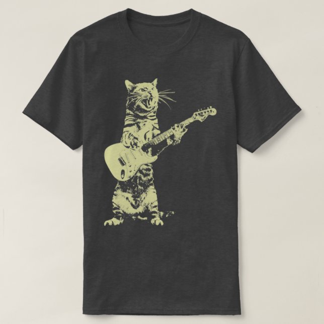 Funny CAt Playing Guitar  T-Shirt (Design Front)