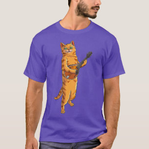 Funny Cat Playing Mandolin Cool Love Animal T-Shirt