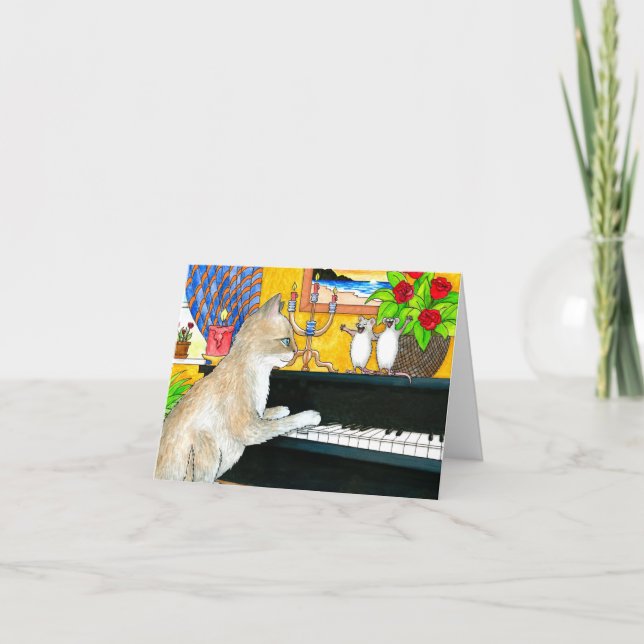 Funny Cat playing piano 506 Folded Greeting Card (Front)